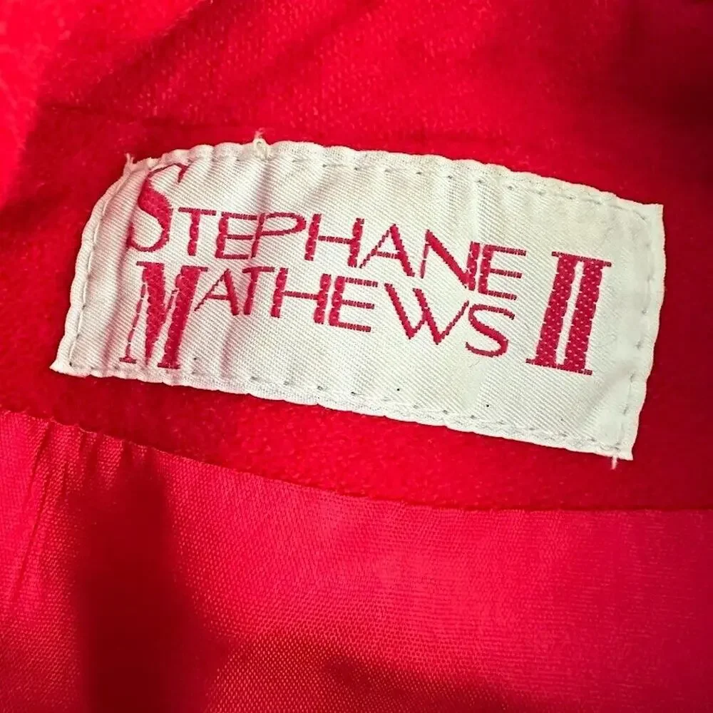 Stephane Mathews II Vintage Red Wool Blend Pea Coat‎ Gold Button Womens Size 8